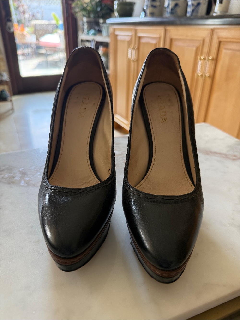Prada Black Leather Platform Pumps